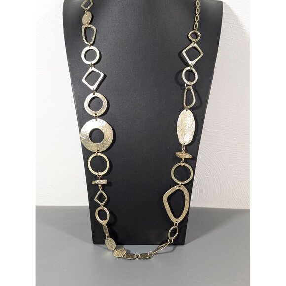 Chicos Gold Tone Textured Hammered STyle Geometric Long Chain Necklace 40" - Picture 1 of 8